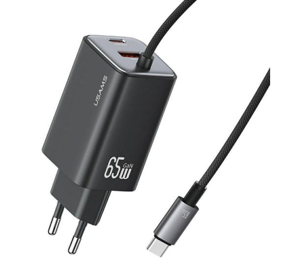 USAMS Ładowarka 65W GaN Fast Charger 1xUSB-C 1xUSB-A  /kabel USB-C czarna - 1471729 - zdjęcie